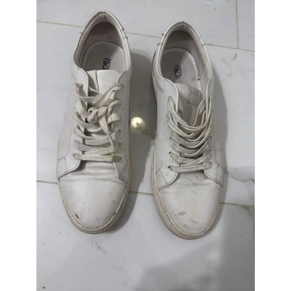 Men's White Low-Top Casual Sneakers - Leather Sneakers - Size 11